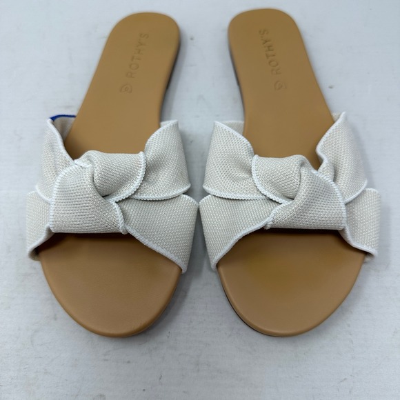 Rothy's The Oahu Slide Sandals Womens Size 6 Beige Knit Bow Slip On Flats - Picture 3 of 11